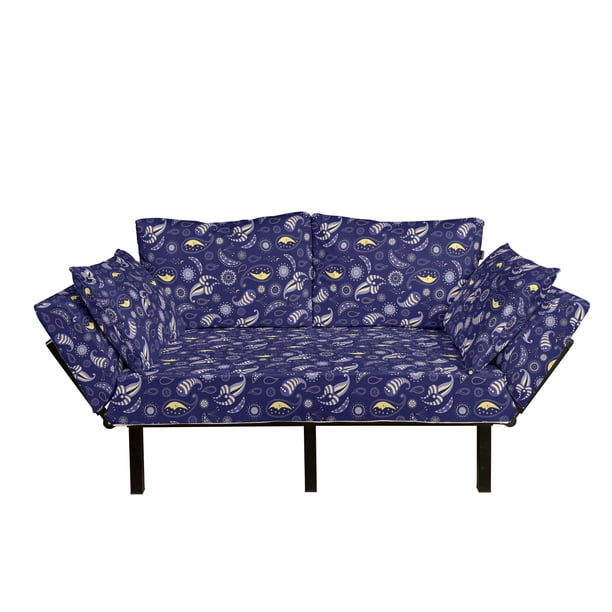 Moon Futon Couch, Abstract Floral with Stars Sleeping Moons Nocturnal Oriental, Daybed with Frame Upholstered Sofa for Living Dorm, Blue Pale Yellow, by Ambesonne - Walmart.com