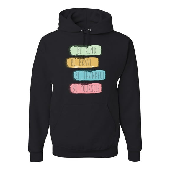 Positive Vibe Be Kind Brave Thankful Be Yourself Inspirational/Christian Unisex Graphic Hoodie Sweatshirt, Black, Small
