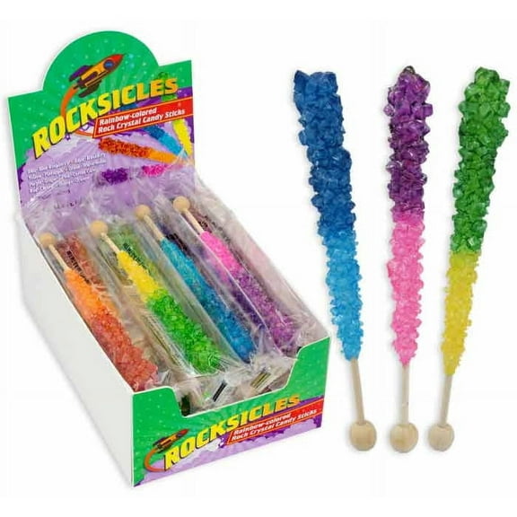 Rocksicles, Rainbow Colored Rock Crystal Candy Sticks, 0.6 Ounce - 24 Count Display Box
