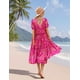 thumbnail image 3 of Vestido midi YESNO de verano con estampado floral con cuello en V y manga abullonada para mujer, 3 of 5