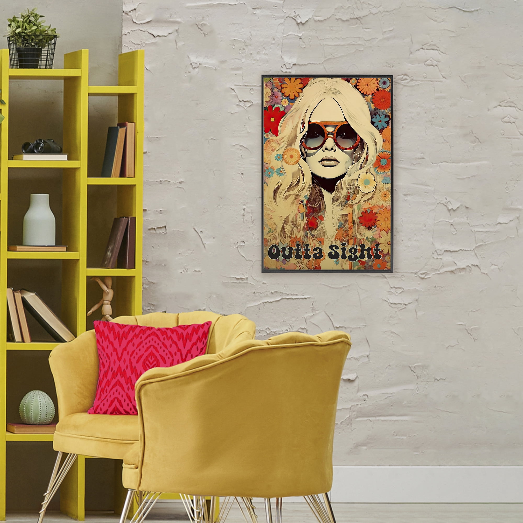 Outta Sight Hippie Girl Black Framed Giclee Art, design by Sasha