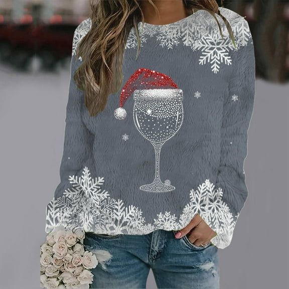 Christmas Sweaters for Women Fair Isle Crew Neck Sweater with Double Faced Velvet Print Fall Winter Business Casual Outfits Pullover Knit Tops