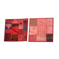 Mogul 2 Colorful Pillow Sham Zari Embroidery Patchwork Decorative Throw Cushion Covers 16X16