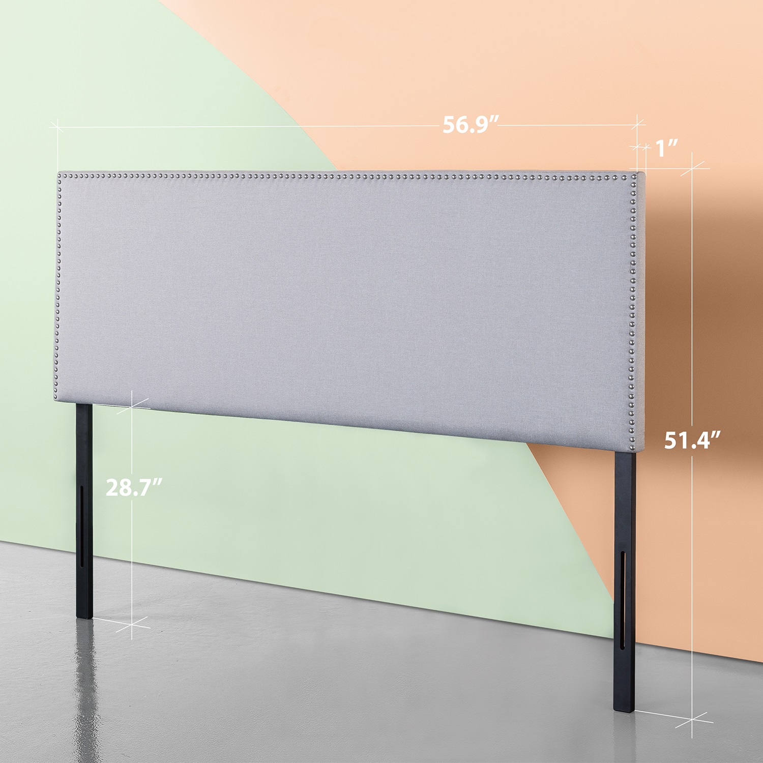 Zinus Jake Upholstered Headboard, Full, Light Gray