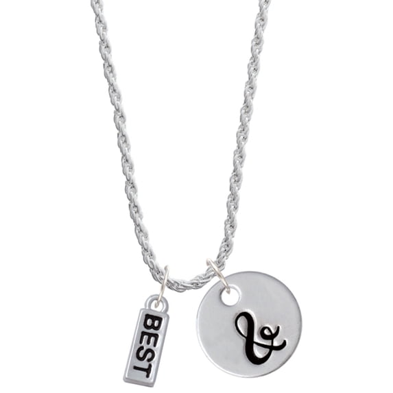 Delight Jewelry Silvertone Best Silvertone Script Initial Disc - & - Charm Necklace, 20"+3"