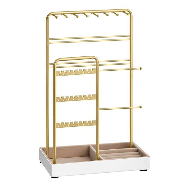 Expositor de Joyas, Soporte para Joyas, Organizador de Joyas, Bandeja de Terciopelo, Marco de Metal, Regalo Ideal, Dorado
