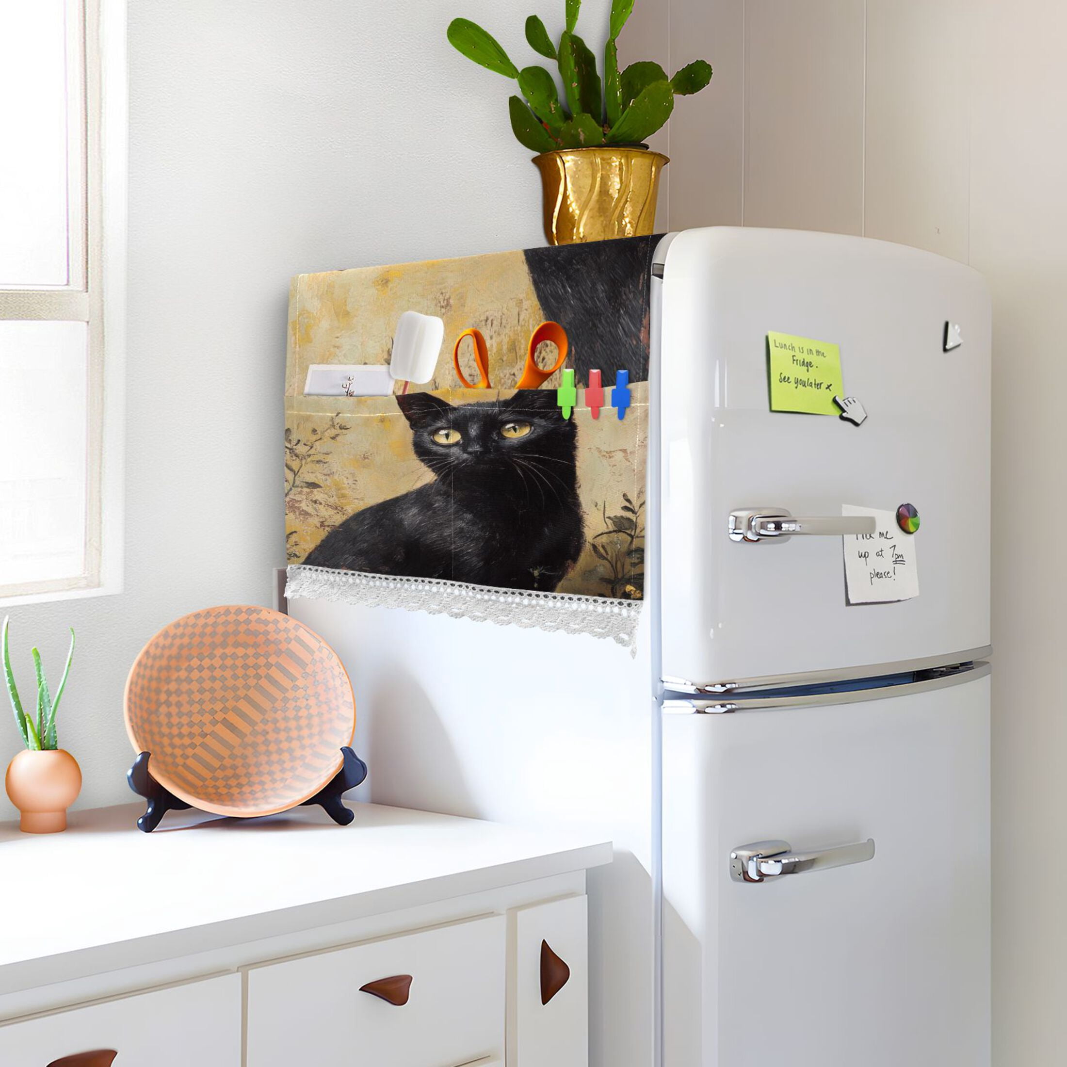 WOBOGO Black Cat with Oil Painting Style Washing Machine Cloth Dryer Refrigerator Top Cover Protective Non-Slip Mat For Kitchen Laundry