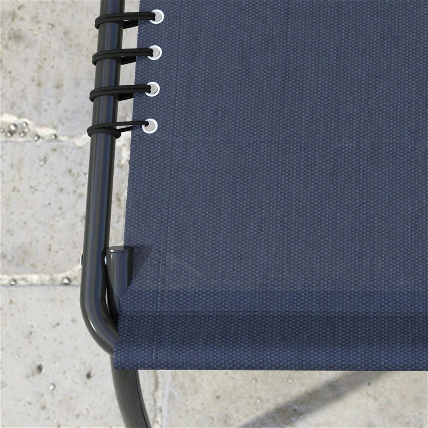 Demi Bonn Outdoor Folding Chaise Lounge Chairs Set of 2 with 4-Position Reclining Pillow-Back, Breathable Mesh Seat, Bungee for Pool, Beach, Patio, Navy