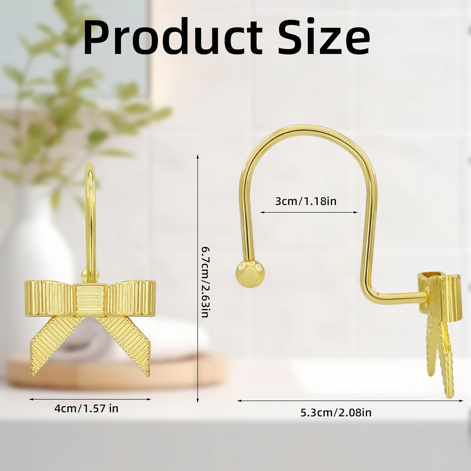 Decorative Shower Curtain Hooks, Luxury Bowknot Shower Curtain Rings, Modern Bow Shower Curtain Hangers, 12PCS Shower Hooks for Home Decor, Bathroom, Bedroom, Living Room (Gold)