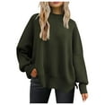 thumbnail image 1 of Women's Oversized Batwing Sweater 2024 Fall Ribbed Knit Crewneck Long Sleeve Pullover Tops with Side Slit Comfortable Casual Wear, 1 of 5