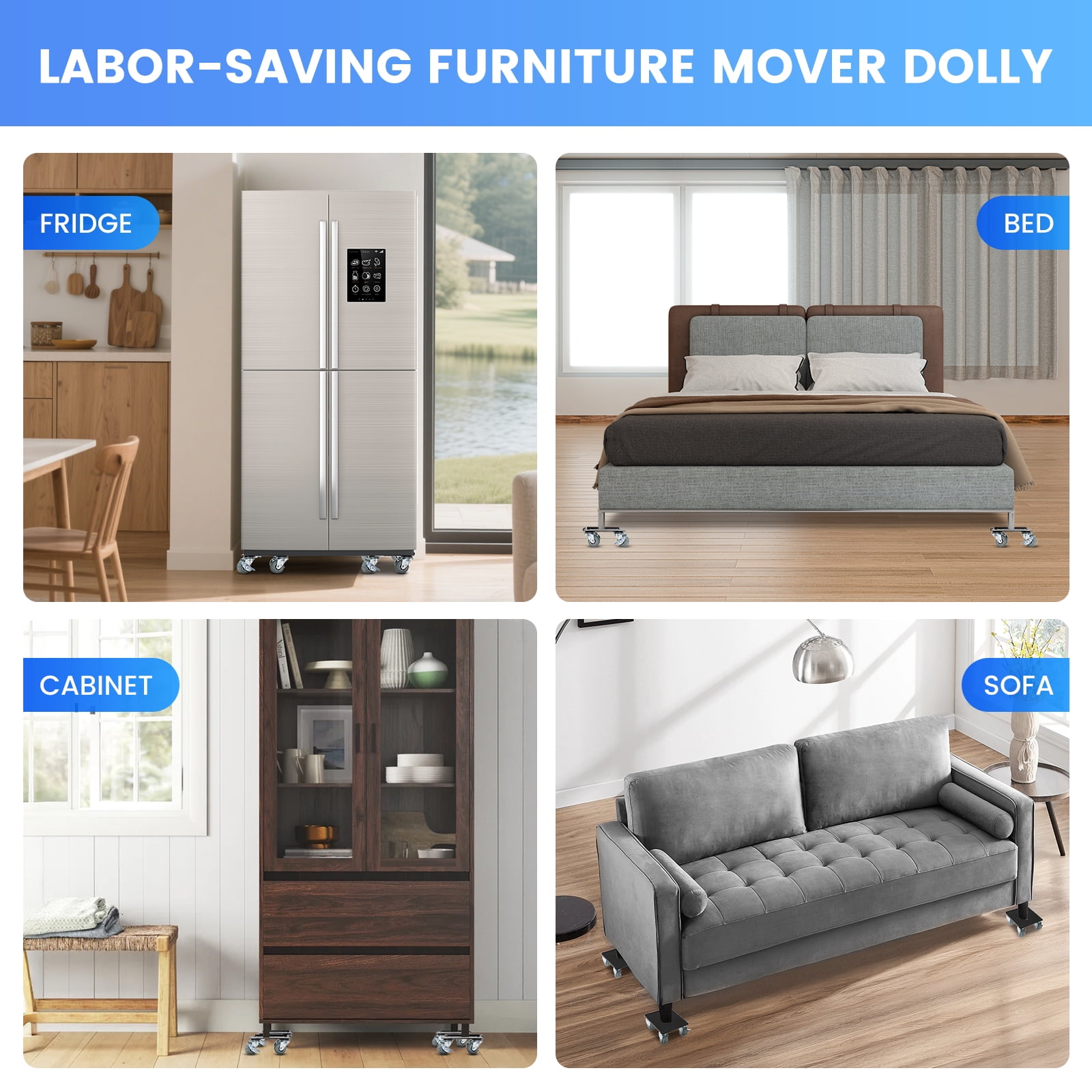 Furniture Movers, Heavy Furniture Moving Dolly Sliders & Lifter Tool Set, 5 Universal Wheels, 5.3 in x 5.3 in, Silver