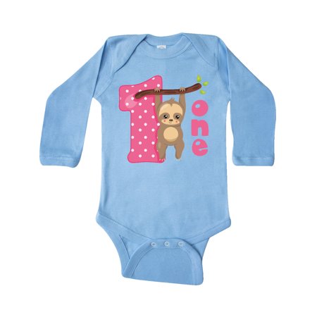 

Inktastic Pink Sloth 1st Birthday Gift Baby Girl Long Sleeve Bodysuit