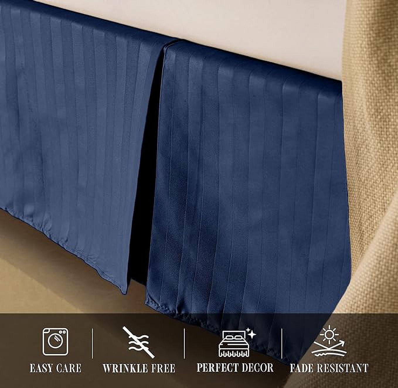 Elegant Comfort 1-Piece Striped Bed Skirt, 1500 Thread Count, Stylish Pleated Design, Easy Care, Wrinkle and Stain Resistant , Cali King, Navy Blue