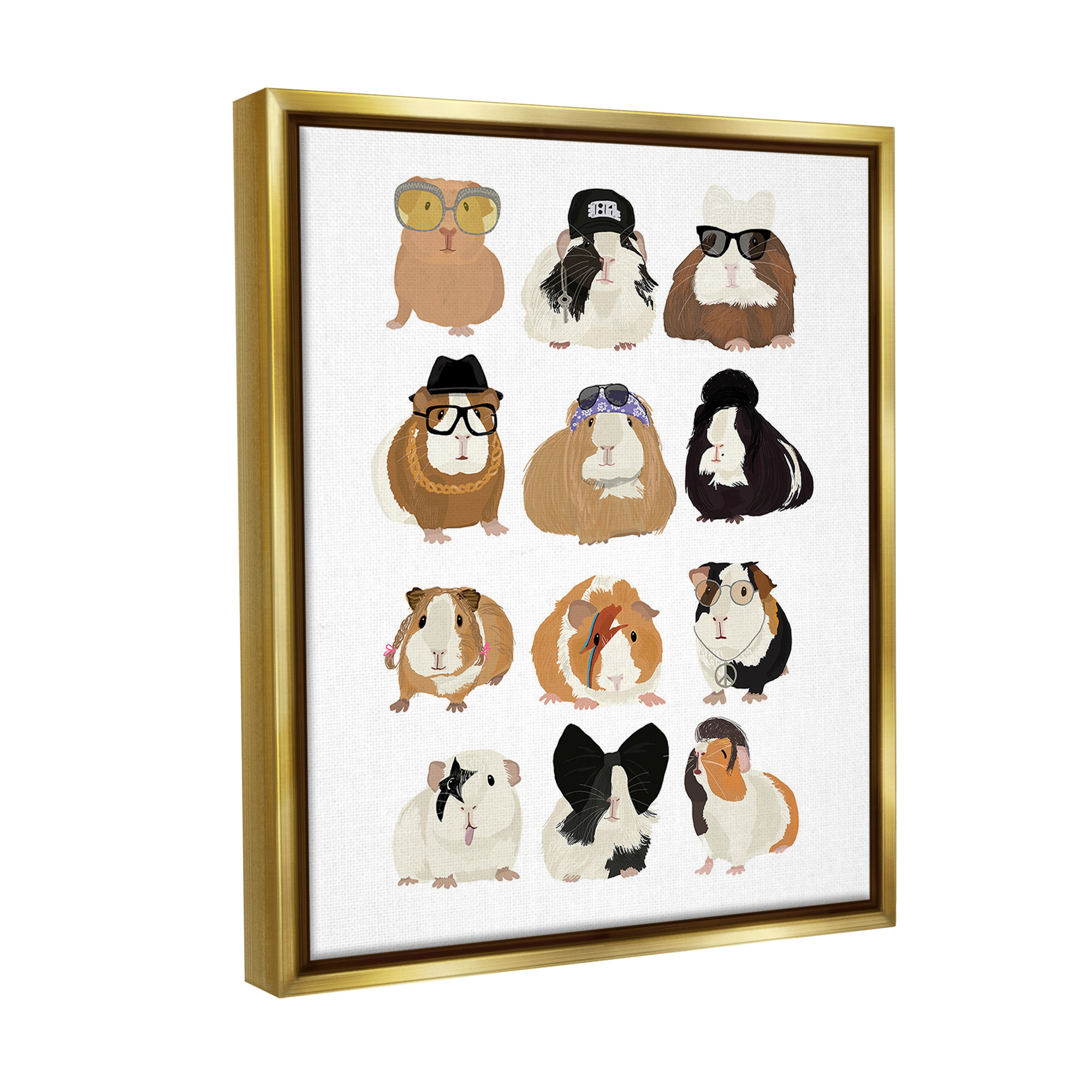 Stupell Industries Trendy Guinea Pigs Animals & Insects Painting Gold Floater Framed Canvas Art Print Wall Art, 17 x 21