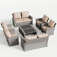 thumbnail image 5 of ELPOSUN Wicker Patio Furniture Set, 8 Piece Outdoor Sectional Conversation Sets, Gray PE Rattan Patio Sofa Set for Balcony, Porch, Backyard, Khaki, 5 of 6
