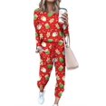 thumbnail image 3 of Conjuntos de pijamas navideños para mujer Tops de manga larga con estampado navideño Pantalones largos con cordón Conjunto de 2 piezas Chándales, 3 of 4