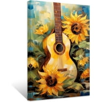 ZHONGYUTONG Guitar Canvas Wall Art Guitar & Sunflowers Painting Prints Musical Themed Picture for Concert House Bar Wall Decor Framed (24.00" x 36.00")