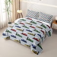 thumbnail image 3 of Erosebridal Vintage Steam Train Bed Spread Queen for Boys Men, Blue Grey Striped Print Queen Coverlet Set, 3-Piece, 3 of 7