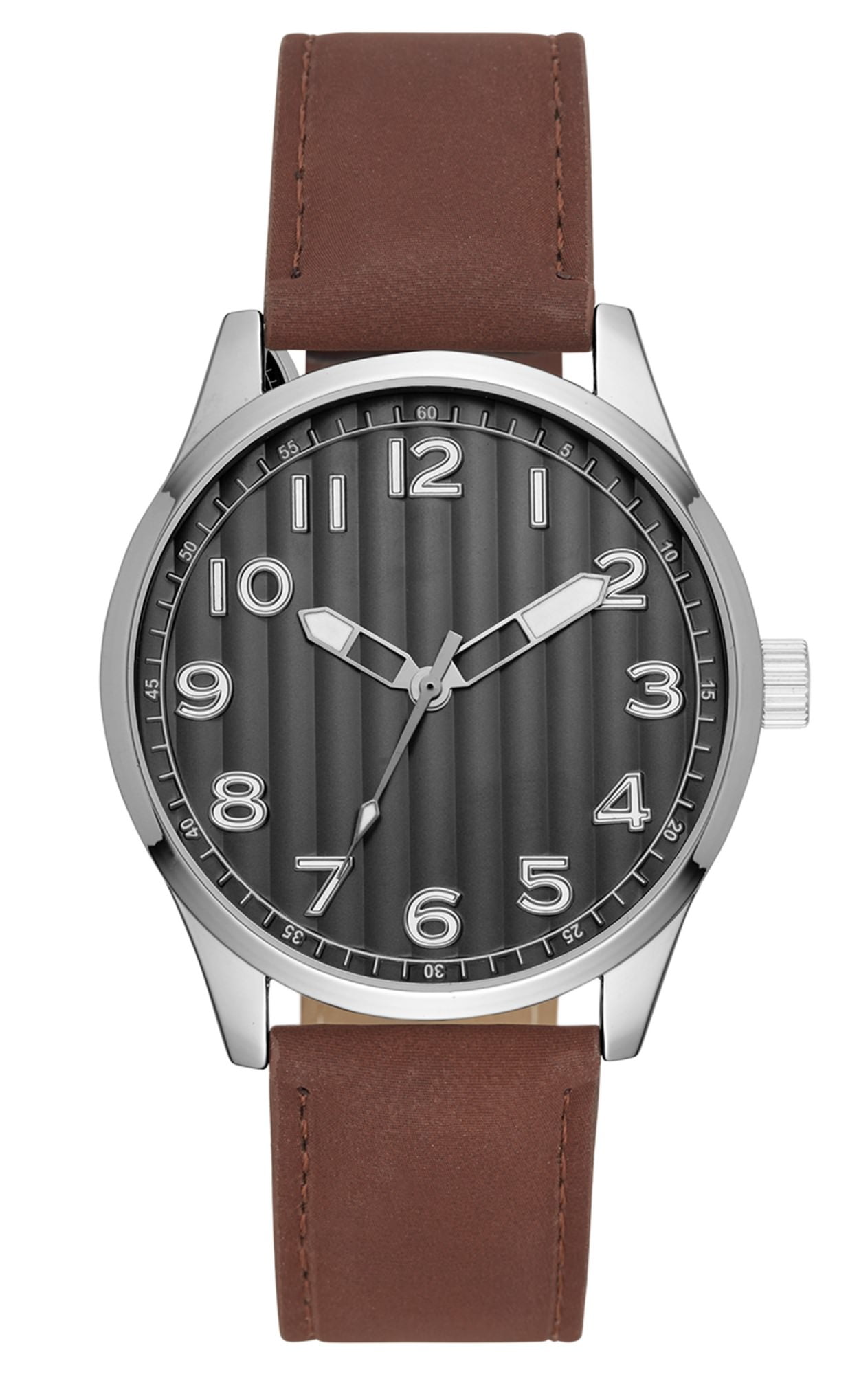 Men's Casual Watch with Brown Vegan Leather Strap, Gold Case and Easy