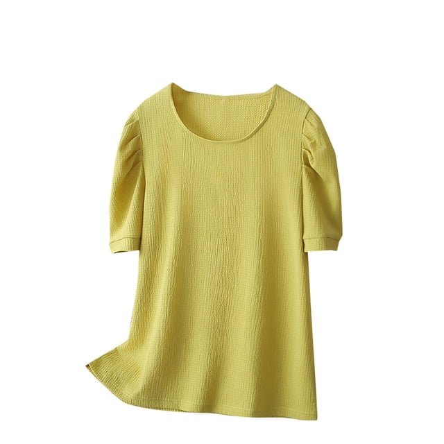 Timegard Hauts pour Femmes Grande Taille Manches Courtes Bouffantes Froncées Col Rond Blouse Confortable Été Décontractée Ample