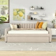 thumbnail image 2 of Full Size Daybed with Trundle, Upholstered Velvet Sofa Bed Frame with Wood Slat Support for Living Room, Beige, 2 of 8