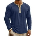 thumbnail image 3 of Hesxuno Henley Long Sleeve Shirts for Men 2026 Summer 3 Button T-shirt Cotton Linen Tops Lightweight Breathable Collarless Golf Shirt Navy M, 3 of 5