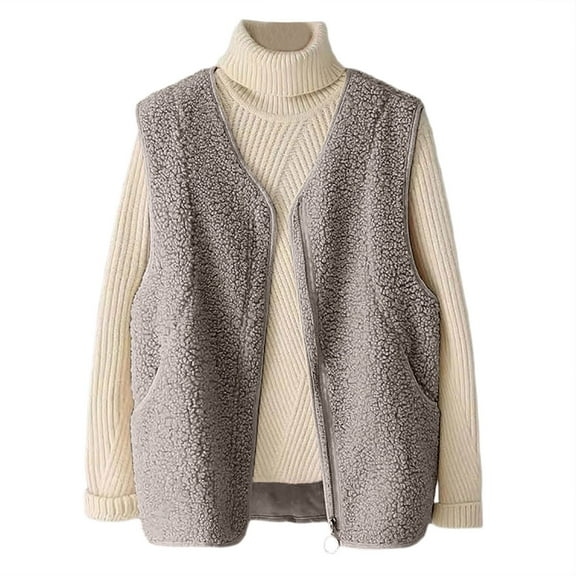Gaexia Vest for Women Trendy,Shearling Vest Outerwear Coat Casual Winter Warm Lined Sleeveless Jacket Fashion Alternative Stand Collar Button Front Pockets