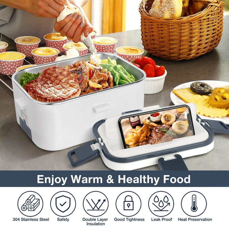 Livhil Electric Lunch Box Food Heater, Portable Food Warmer, Heated Lunch  Box, Lunch Warmer for Adults, 60W 1.8L 12V-24V 110V (White+Royal Blue)