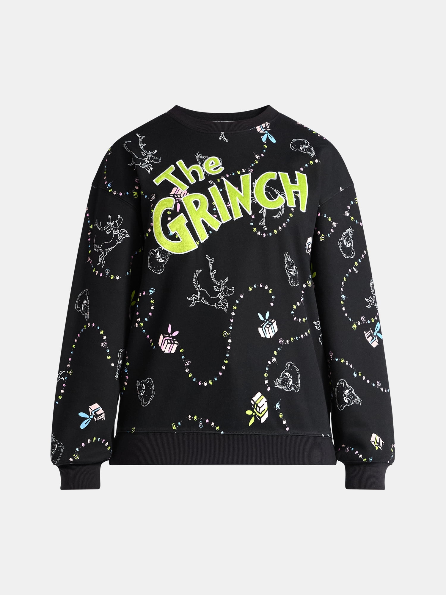Dr Seuss The Grinch Women's Graphic Print Fleece Sweatshirt with Long Sleeves, Sizes XXS-XXL