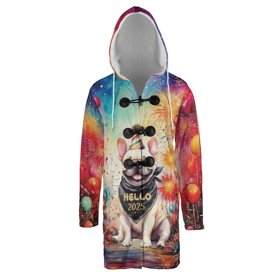 Hello 2025 French Bulldog Celebrates Happy New Year Firework Balloon All Over Print 3D Hooded Duffle Toggle Coat Dog Lover Gifts - 02024