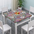 thumbnail image 3 of Yellow Floral Oval Pattern Square Fitted Tablecloth with Elastic Edge,Square Table Cover,Washable Elastic Table Cover for Home Kitchen Party Decor 34"x34", 3 of 6