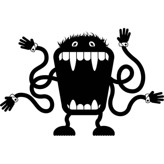 Design With Vinyl Artwork Four Arm Monster Wide Mouth Wall Decal for Children - Boys Toy Sticker Different Themed Décor - Size: 38 In x 38 In