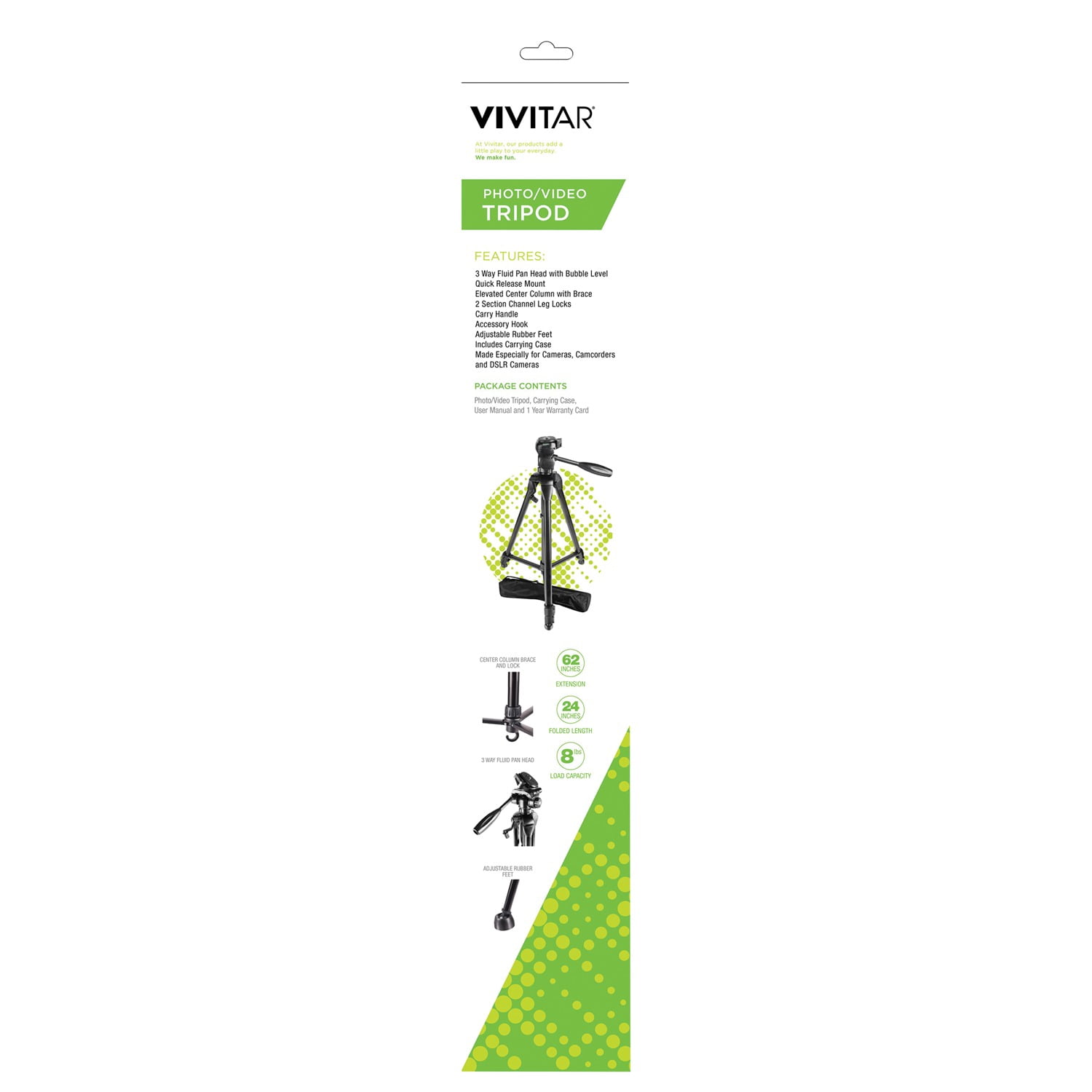 Vivitar 62IN Tripod for Camera & Smartphone with Quick Release & Adjustable Legs
