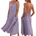 thumbnail image 5 of Antinious Women Solid Spaghetti Straps Adjustable Pocket Summer Soft Elegant Long Dress, 5 of 5