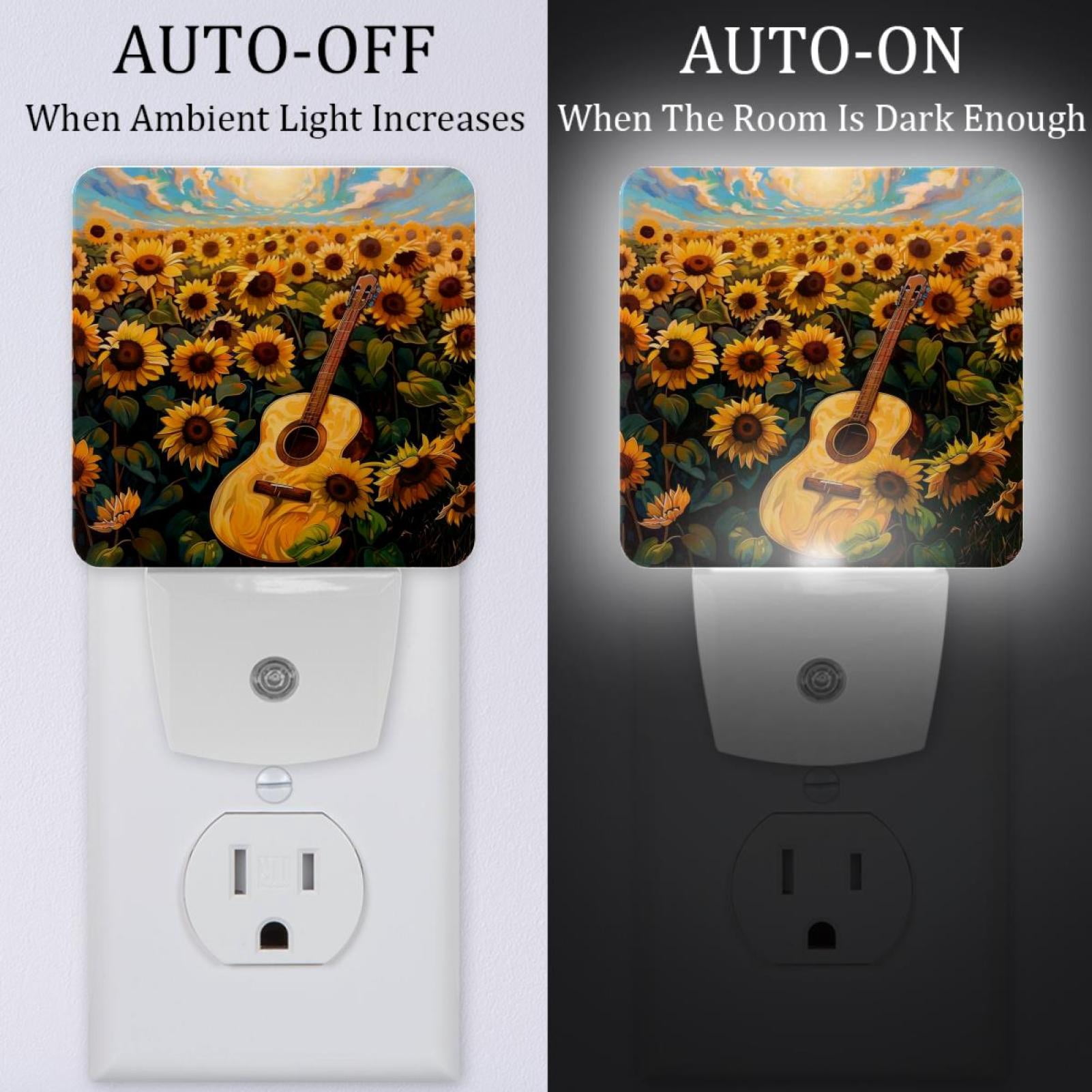 PhooArto Sunflower Field Guitar Plug in LED Night Light Auto Sensor Dusk to Dawn Decorative Night for Bedroom, Bathroom, Kitchen, Hallway, Stairs, Baby's Room, Energy Saving