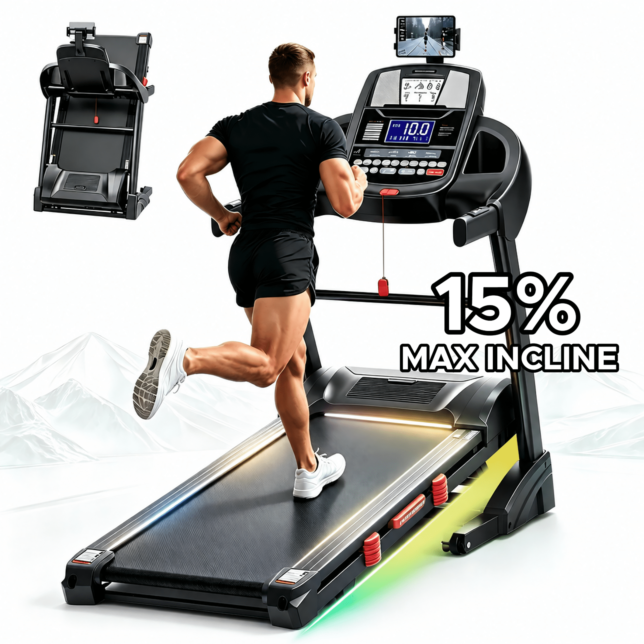 Superfit 3.75HP Electric Folding Treadmill, 15% Auto Incline, 12