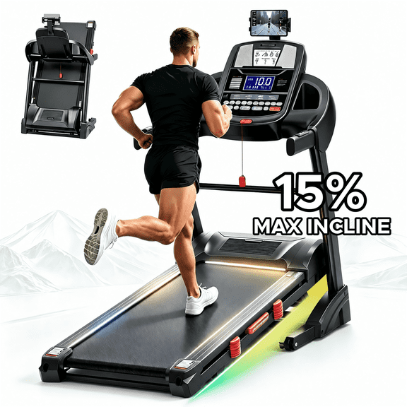 Treadmill 300 lb Capacity, 4.5 HP Folding Treadmill with Incline, Treadmills for Home w/ 50" x 18" Ultra-Wide Tread Belt Electric Walking Exercise Machine Running Treadmill for Home Gym