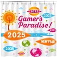 thumbnail image 1 of Vibrant 2025 New Year Shower Curtain - Gamer's Paradise Design with Colorful & Whimsical Seascape, 1 of 4