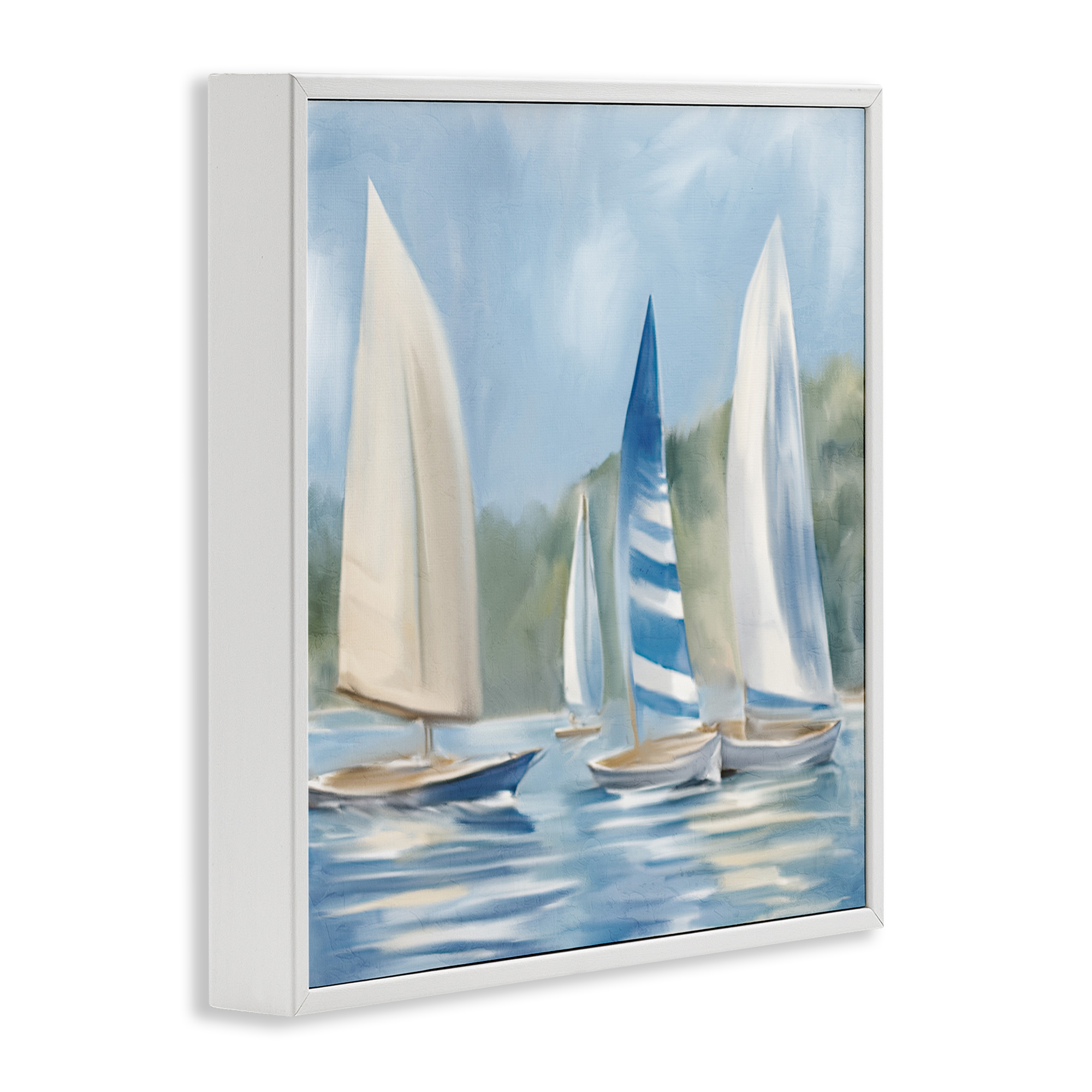 Stupell Industries Sailboat Day Painting Coastal Painting White Framed Art Print Wall Art, 12 x 12