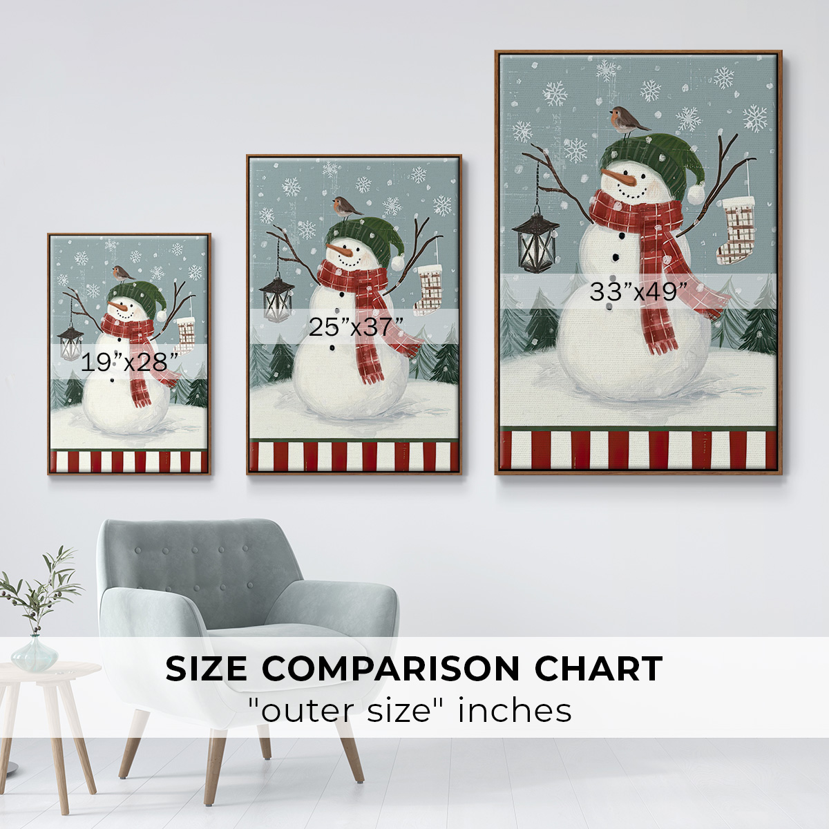 Jolly Snowman Collection B - Framed Gallery Wrapped Holiday Canvas - 17 x 25 - Rosewood Frame