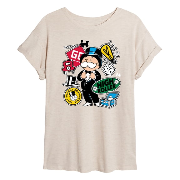 Monopoly - Icon Stickers - Juniors Oversized Graphic T-Shirt