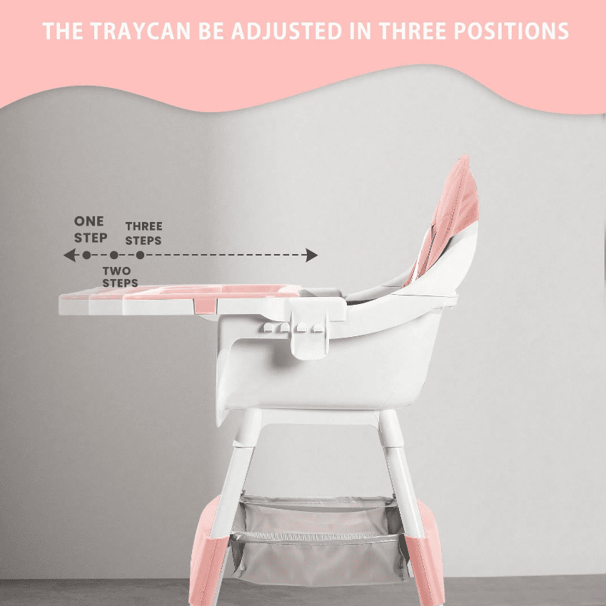 Wintline Portable High Chair,High Chairs for Babies and Toddlers,Multi-Use Easy Clean Baby High Chair with Lock Wheels, Comfortable Feeding and Place The Toy Storage Basket,Pink