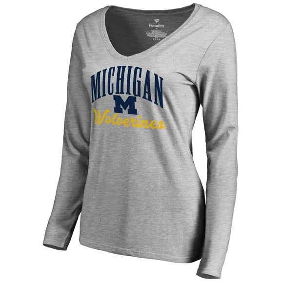Women's Ash Michigan Wolverines Victory Script Long Sleeve T-Shirt
