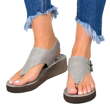 

Zanvin Women s Sandals Shoes on Clearance up to 30% off Flip Flops for Women Summer Casual Wedge Sandals Hollow Split-Toe Herringbone Wedge Sandals Gray 38