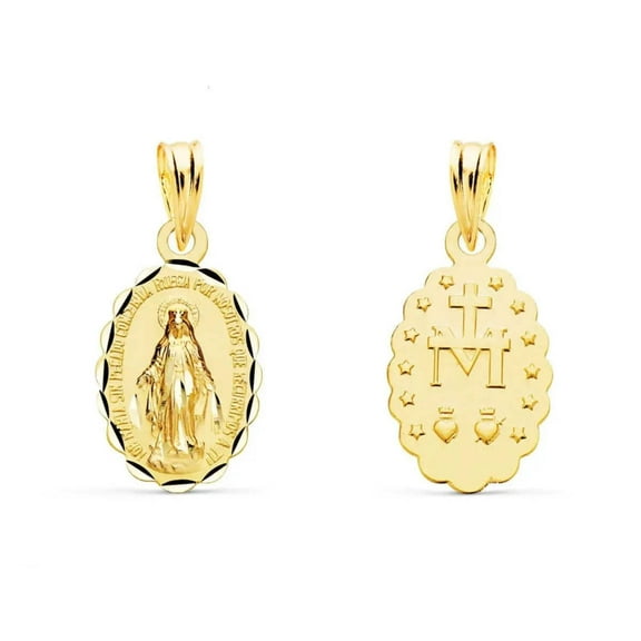 18K Solid Yellow Gold Small Miraculous Medal 16 x 11 mm