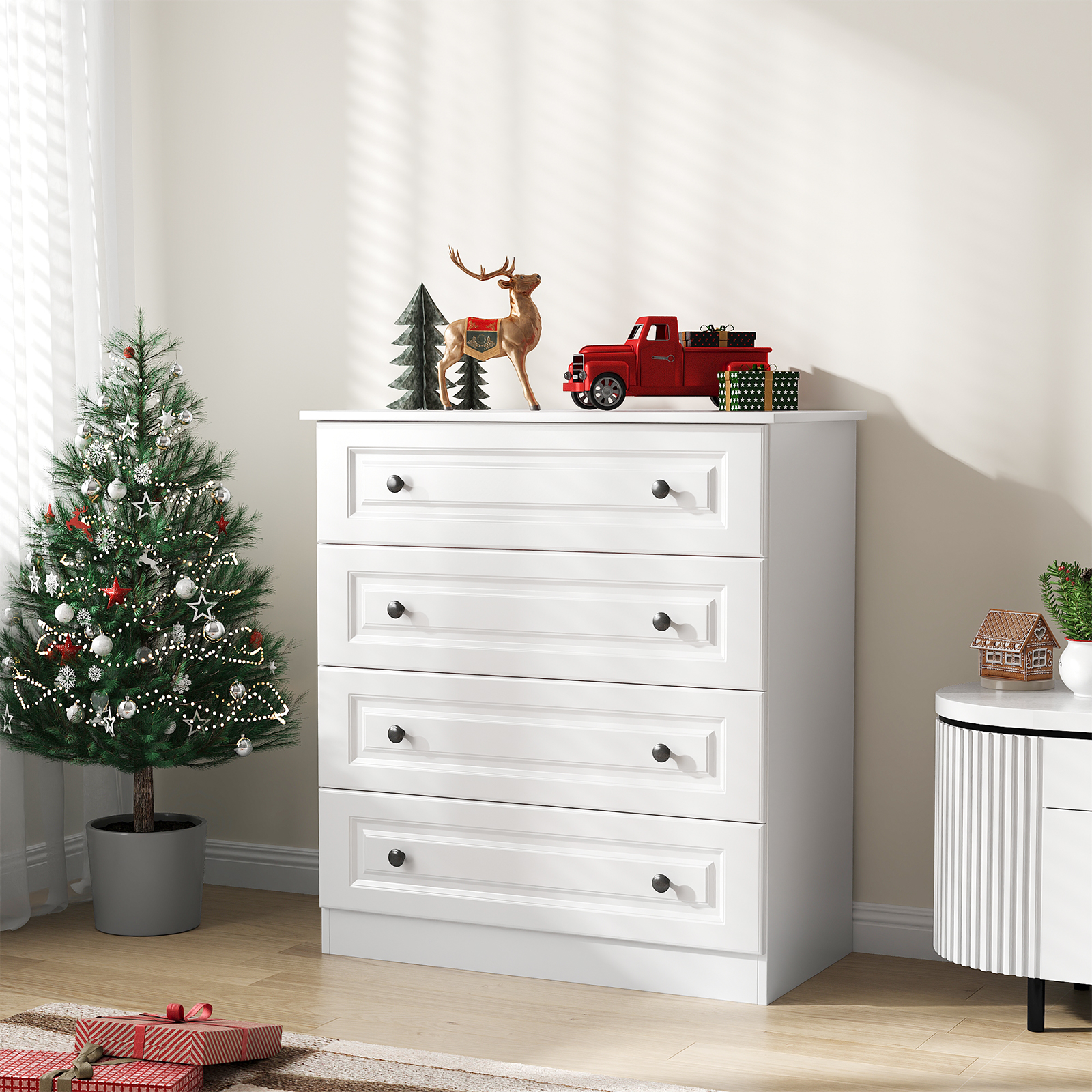 IDEALSOUL 4 Drawer Dresser, White Dresser for Living Room, Bedroom