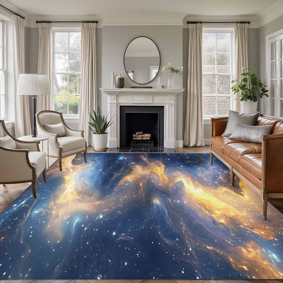 5'x8' Area Rugs, Blue Yellow Indoor Outdoor Area Rug for Living Room Bedroom, Modern Abstract Art Washable Bathroom Rugs Kitchen Floor Carpet Mats Home Decor Aesthetic