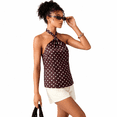 thumbnail image 4 of Women’s Polka Dot Halter Top, Brown Tie Neck Backless Sleeveless Summer Going Out Top, 4 of 8