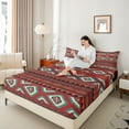 thumbnail image 3 of Manfei Red Square Aztec Bed Sheets for Adult, Tribal Western Bohemian King Sheets, Mandala Hippie Style Sheet Set, Breathable Home Decor, 4-Piece, 3 of 6