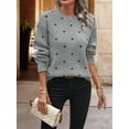 thumbnail image 5 of Women'S Polka Dots Sweaters Long Sleeve Round Neck Knitted Pullover Tops Gray XL, 5 of 7